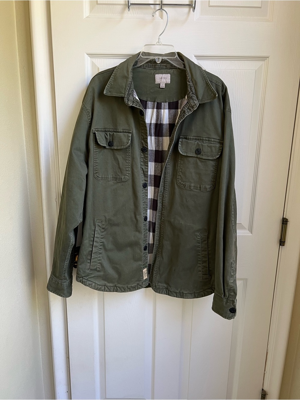 Jachs Olive Green Military Field Jacket with Plaid Lining